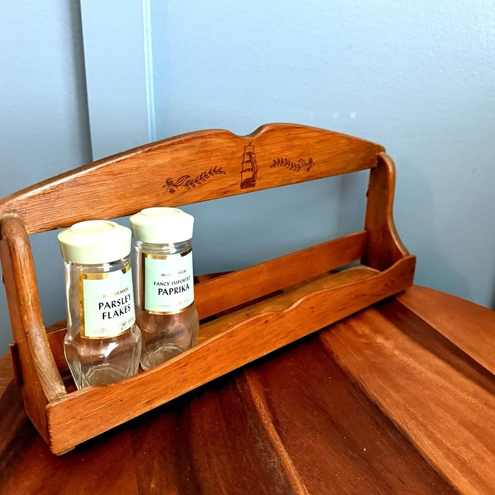 Vintage‎ Wooden Spice Rack Ship Nautical Pirate Wall Shelf 15